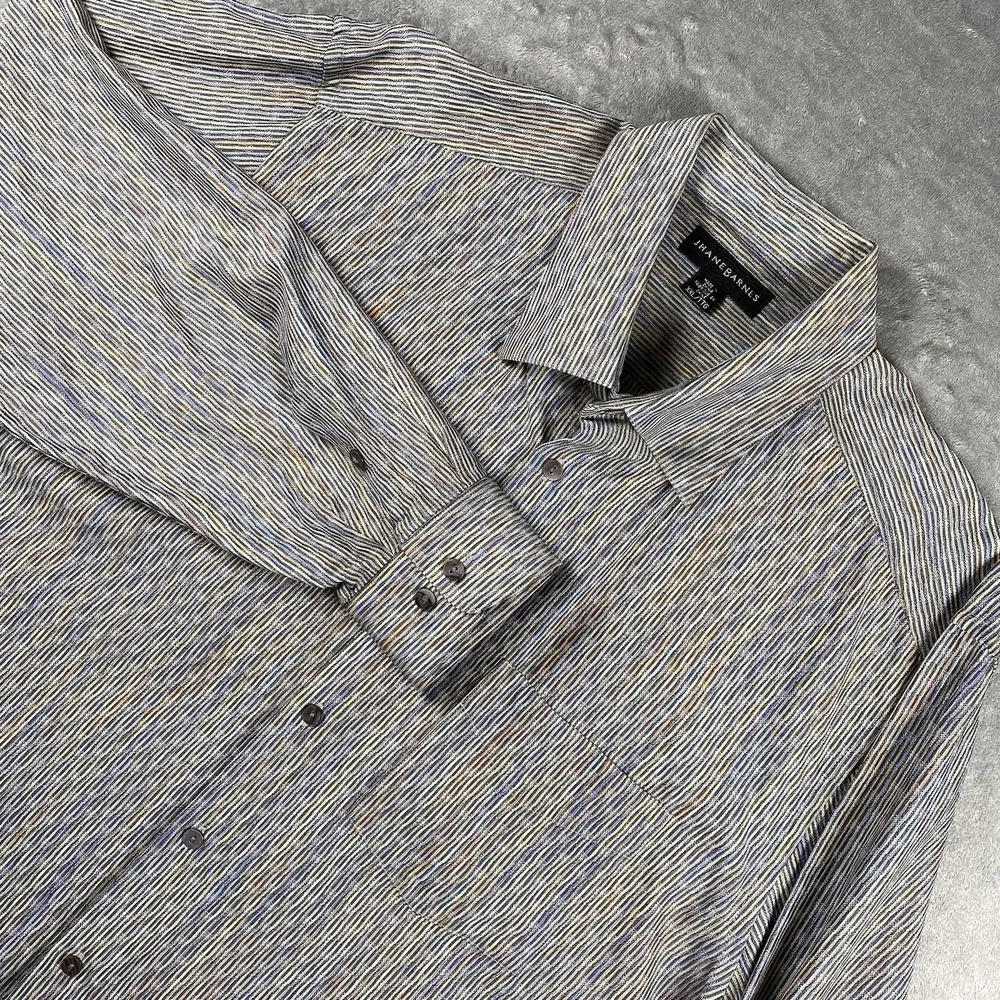 Jhane Barnes Shirt Mens XXL Long Sleeve Geometric Striped Silk Blend Button Down